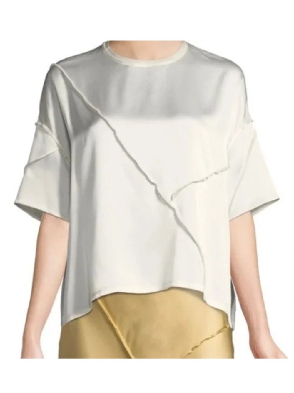vince raw edge 100% silk tee bias cut short sleeve blouse size extra small